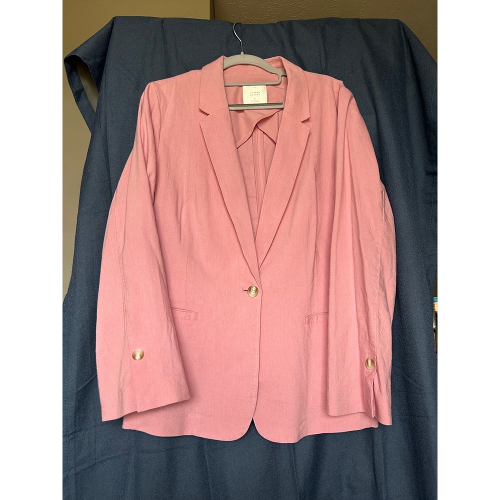 Lauren Conrad Pink Blazer Size L Linen Blend Button Front